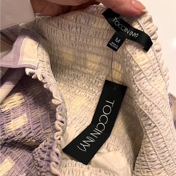 Toccin NY Lavender Plaid Smocked Puff Sleeve Mini Dress Medium NWT Cottagecore - Picture 9 of 13